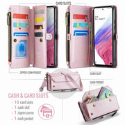 For Samsung Galaxy A53 5G CaseMe C36 Card Slots Zipper Wallet RFID Anti-theft Leather Phone Case(Pink)