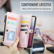 For Samsung Galaxy A53 5G CaseMe C36 Card Slots Zipper Wallet RFID Anti-theft Leather Phone Case(Pink)