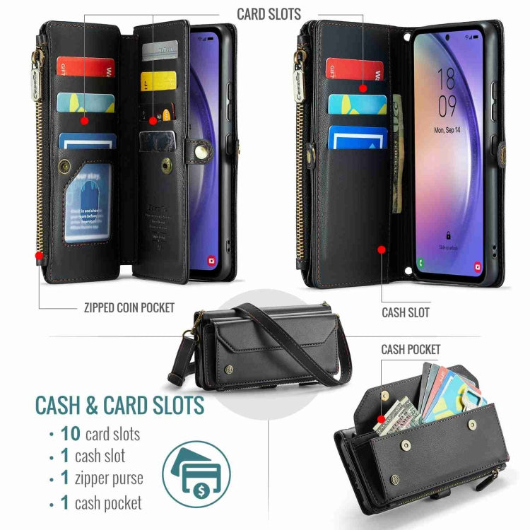 For Samsung Galaxy A54 5G CaseMe C36 Card Slots Zipper Wallet RFID Anti-theft Leather Phone Case(Black)