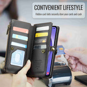 For Samsung Galaxy A54 5G CaseMe C36 Card Slots Zipper Wallet RFID Anti-theft Leather Phone Case(Black)