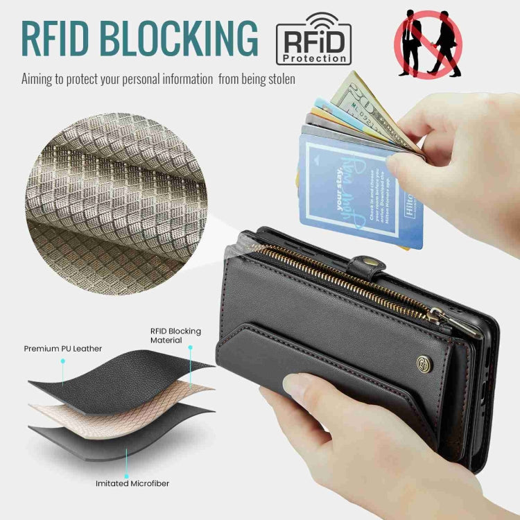 For Samsung Galaxy A54 5G CaseMe C36 Card Slots Zipper Wallet RFID Anti-theft Leather Phone Case(Black)