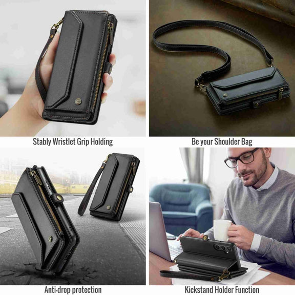 For Samsung Galaxy A54 5G CaseMe C36 Card Slots Zipper Wallet RFID Anti-theft Leather Phone Case(Black)