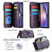 For Samsung Galaxy A54 5G CaseMe C36 Card Slots Zipper Wallet RFID Anti-theft Leather Phone Case(Purple)