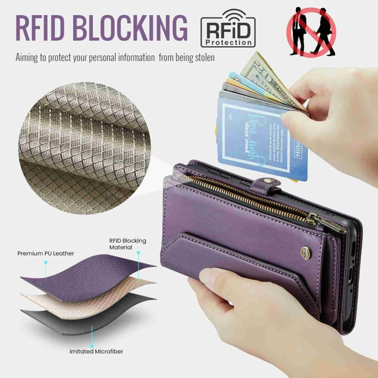 For Samsung Galaxy A54 5G CaseMe C36 Card Slots Zipper Wallet RFID Anti-theft Leather Phone Case(Purple)