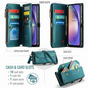 For Samsung Galaxy A54 5G CaseMe C36 Card Slots Zipper Wallet RFID Anti-theft Leather Phone Case(Blue-green)