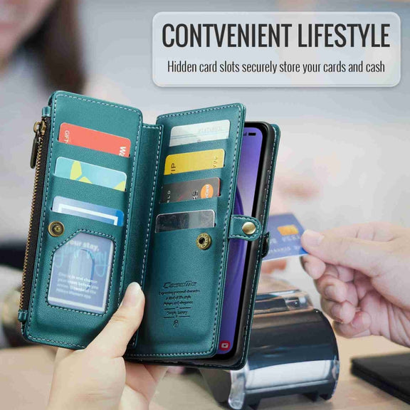 For Samsung Galaxy A54 5G CaseMe C36 Card Slots Zipper Wallet RFID Anti-theft Leather Phone Case(Blue-green)