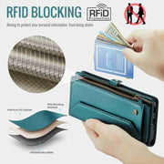 For Samsung Galaxy A54 5G CaseMe C36 Card Slots Zipper Wallet RFID Anti-theft Leather Phone Case(Blue-green)