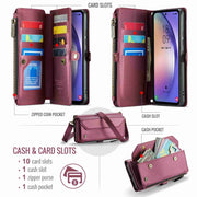 For Samsung Galaxy A54 5G CaseMe C36 Card Slots Zipper Wallet RFID Anti-theft Leather Phone Case(Wine Red)