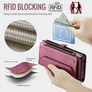 For Samsung Galaxy A54 5G CaseMe C36 Card Slots Zipper Wallet RFID Anti-theft Leather Phone Case(Wine Red)