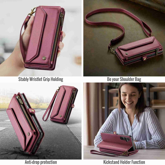 For Samsung Galaxy A54 5G CaseMe C36 Card Slots Zipper Wallet RFID Anti-theft Leather Phone Case(Wine Red)