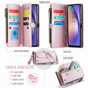 For Samsung Galaxy A54 5G CaseMe C36 Card Slots Zipper Wallet RFID Anti-theft Leather Phone Case(Pink)