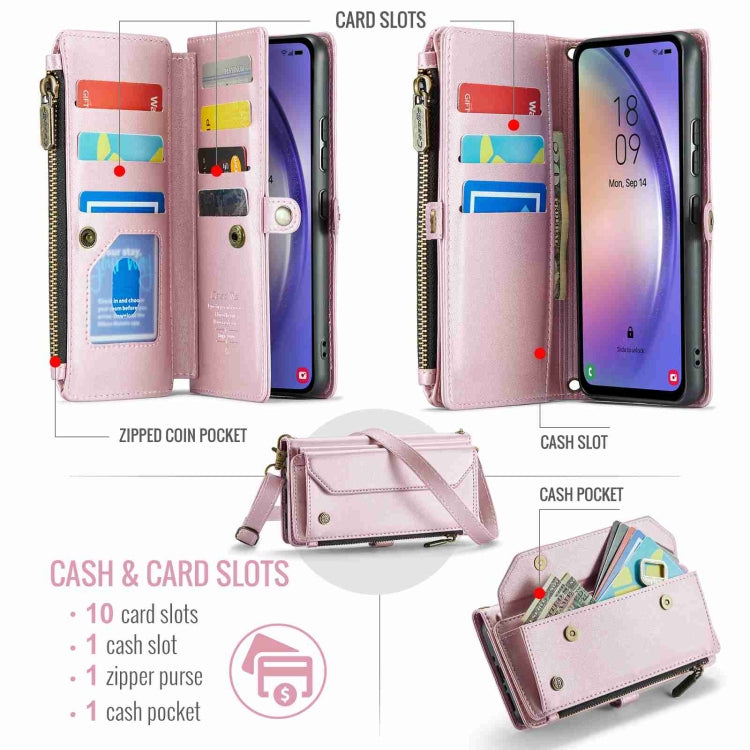 For Samsung Galaxy A54 5G CaseMe C36 Card Slots Zipper Wallet RFID Anti-theft Leather Phone Case(Pink)
