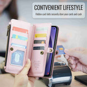 For Samsung Galaxy A54 5G CaseMe C36 Card Slots Zipper Wallet RFID Anti-theft Leather Phone Case(Pink)