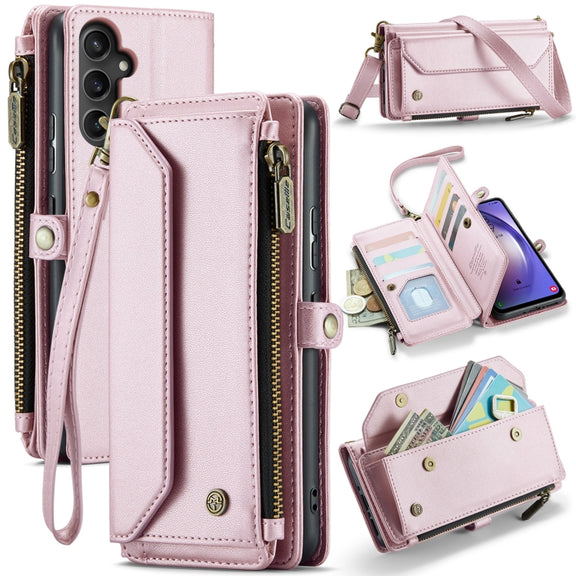 For Samsung Galaxy A54 5G CaseMe C36 Card Slots Zipper Wallet RFID Anti-theft Leather Phone Case(Pink)