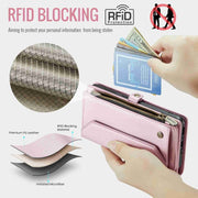 For Samsung Galaxy A54 5G CaseMe C36 Card Slots Zipper Wallet RFID Anti-theft Leather Phone Case(Pink)
