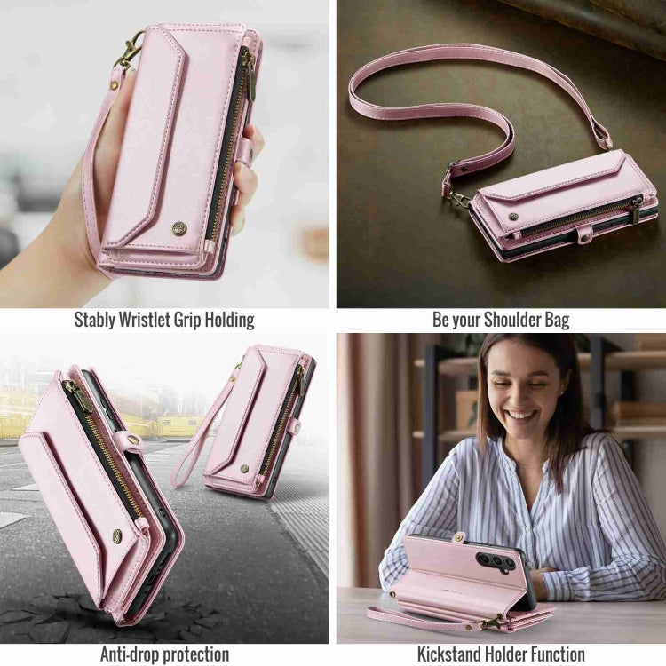 For Samsung Galaxy A54 5G CaseMe C36 Card Slots Zipper Wallet RFID Anti-theft Leather Phone Case(Pink)