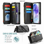 For Samsung Galaxy A55 5G CaseMe C36 Card Slots Zipper Wallet RFID Anti-theft Leather Phone Case(Black)