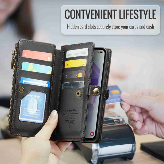 For Samsung Galaxy A55 5G CaseMe C36 Card Slots Zipper Wallet RFID Anti-theft Leather Phone Case(Black)