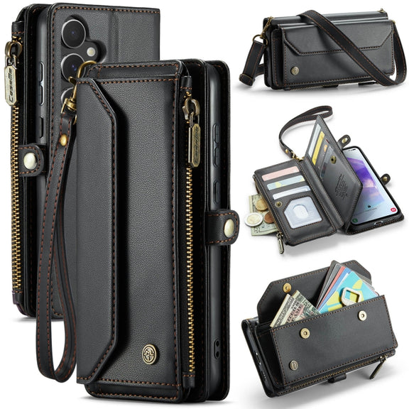 For Samsung Galaxy A55 5G CaseMe C36 Card Slots Zipper Wallet RFID Anti-theft Leather Phone Case(Black)