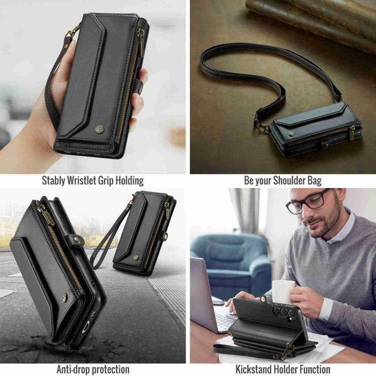 For Samsung Galaxy A55 5G CaseMe C36 Card Slots Zipper Wallet RFID Anti-theft Leather Phone Case(Black)