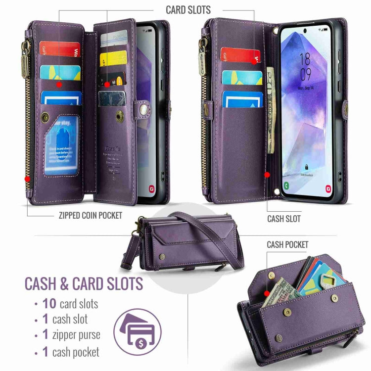 For Samsung Galaxy A55 5G CaseMe C36 Card Slots Zipper Wallet RFID Anti-theft Leather Phone Case(Purple)