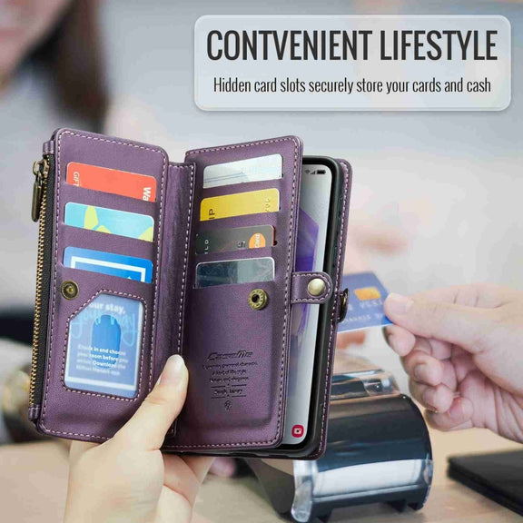 For Samsung Galaxy A55 5G CaseMe C36 Card Slots Zipper Wallet RFID Anti-theft Leather Phone Case(Purple)