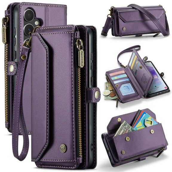 For Samsung Galaxy A55 5G CaseMe C36 Card Slots Zipper Wallet RFID Anti-theft Leather Phone Case(Purple)