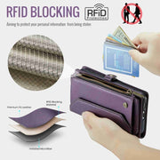 For Samsung Galaxy A55 5G CaseMe C36 Card Slots Zipper Wallet RFID Anti-theft Leather Phone Case(Purple)