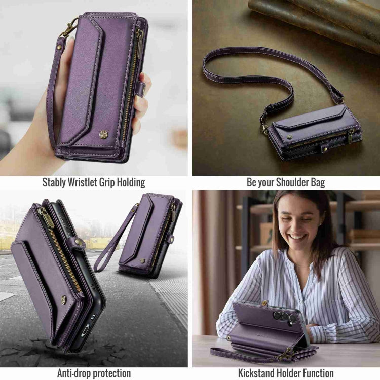 For Samsung Galaxy A55 5G CaseMe C36 Card Slots Zipper Wallet RFID Anti-theft Leather Phone Case(Purple)