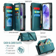 For Samsung Galaxy A55 5G CaseMe C36 Card Slots Zipper Wallet RFID Anti-theft Leather Phone Case(Blue-green)
