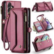 For Samsung Galaxy A55 5G CaseMe C36 Card Slots Zipper Wallet RFID Anti-theft Leather Phone Case(Wine Red)