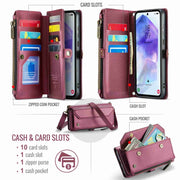 For Samsung Galaxy A55 5G CaseMe C36 Card Slots Zipper Wallet RFID Anti-theft Leather Phone Case(Wine Red)