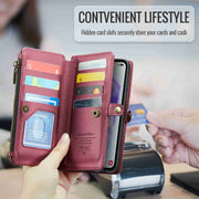 For Samsung Galaxy A55 5G CaseMe C36 Card Slots Zipper Wallet RFID Anti-theft Leather Phone Case(Wine Red)