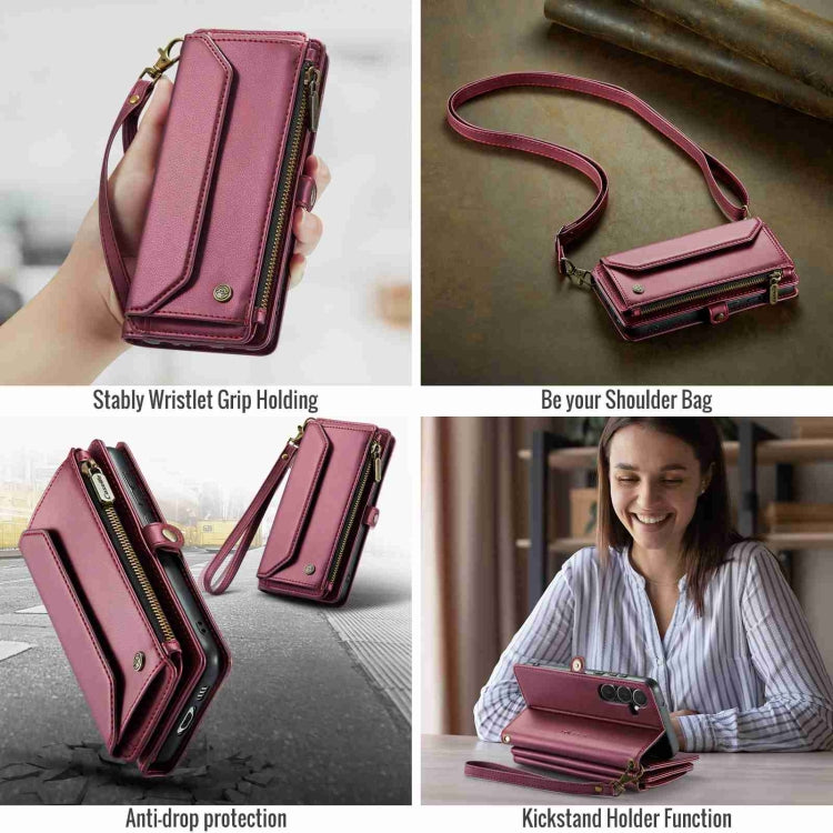For Samsung Galaxy A55 5G CaseMe C36 Card Slots Zipper Wallet RFID Anti-theft Leather Phone Case(Wine Red)