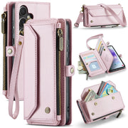 For Samsung Galaxy A55 5G CaseMe C36 Card Slots Zipper Wallet RFID Anti-theft Leather Phone Case(Pink)