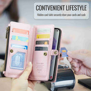 For Samsung Galaxy A55 5G CaseMe C36 Card Slots Zipper Wallet RFID Anti-theft Leather Phone Case(Pink)