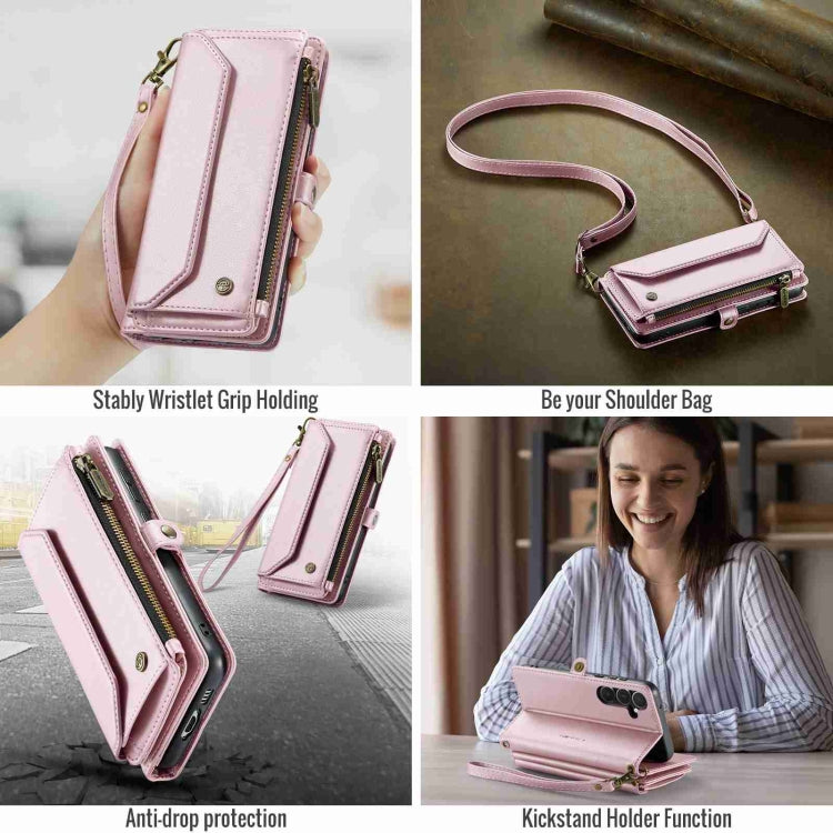 For Samsung Galaxy A55 5G CaseMe C36 Card Slots Zipper Wallet RFID Anti-theft Leather Phone Case(Pink)