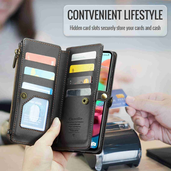 For Samsung Galaxy A71 4G CaseMe C36 Card Slots Zipper Wallet RFID Anti-theft Leather Phone Case(Black)
