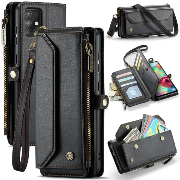 For Samsung Galaxy A71 4G CaseMe C36 Card Slots Zipper Wallet RFID Anti-theft Leather Phone Case(Black)