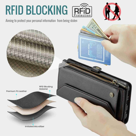 For Samsung Galaxy A71 4G CaseMe C36 Card Slots Zipper Wallet RFID Anti-theft Leather Phone Case(Black)