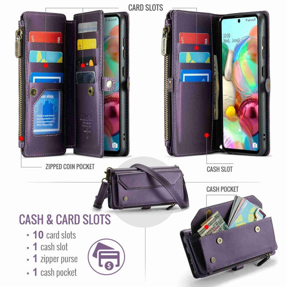 For Samsung Galaxy A71 4G CaseMe C36 Card Slots Zipper Wallet RFID Anti-theft Leather Phone Case(Purple)