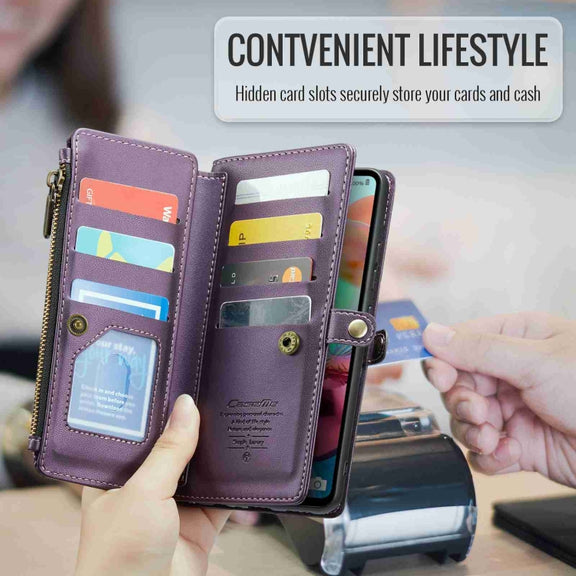 For Samsung Galaxy A71 4G CaseMe C36 Card Slots Zipper Wallet RFID Anti-theft Leather Phone Case(Purple)