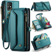 For Samsung Galaxy A71 4G CaseMe C36 Card Slots Zipper Wallet RFID Anti-theft Leather Phone Case(Blue-green)