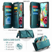 For Samsung Galaxy A71 4G CaseMe C36 Card Slots Zipper Wallet RFID Anti-theft Leather Phone Case(Blue-green)