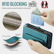 For Samsung Galaxy A71 4G CaseMe C36 Card Slots Zipper Wallet RFID Anti-theft Leather Phone Case(Blue-green)