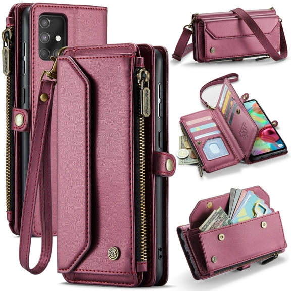 For Samsung Galaxy A71 4G CaseMe C36 Card Slots Zipper Wallet RFID Anti-theft Leather Phone Case(Wine Red)