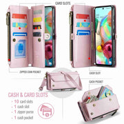 For Samsung Galaxy A71 4G CaseMe C36 Card Slots Zipper Wallet RFID Anti-theft Leather Phone Case(Pink)