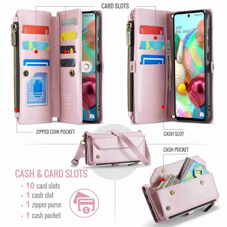 For Samsung Galaxy A71 4G CaseMe C36 Card Slots Zipper Wallet RFID Anti-theft Leather Phone Case(Pink)