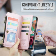 For Samsung Galaxy A71 4G CaseMe C36 Card Slots Zipper Wallet RFID Anti-theft Leather Phone Case(Pink)