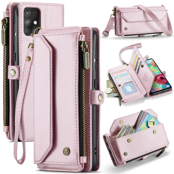 For Samsung Galaxy A71 4G CaseMe C36 Card Slots Zipper Wallet RFID Anti-theft Leather Phone Case(Pink)